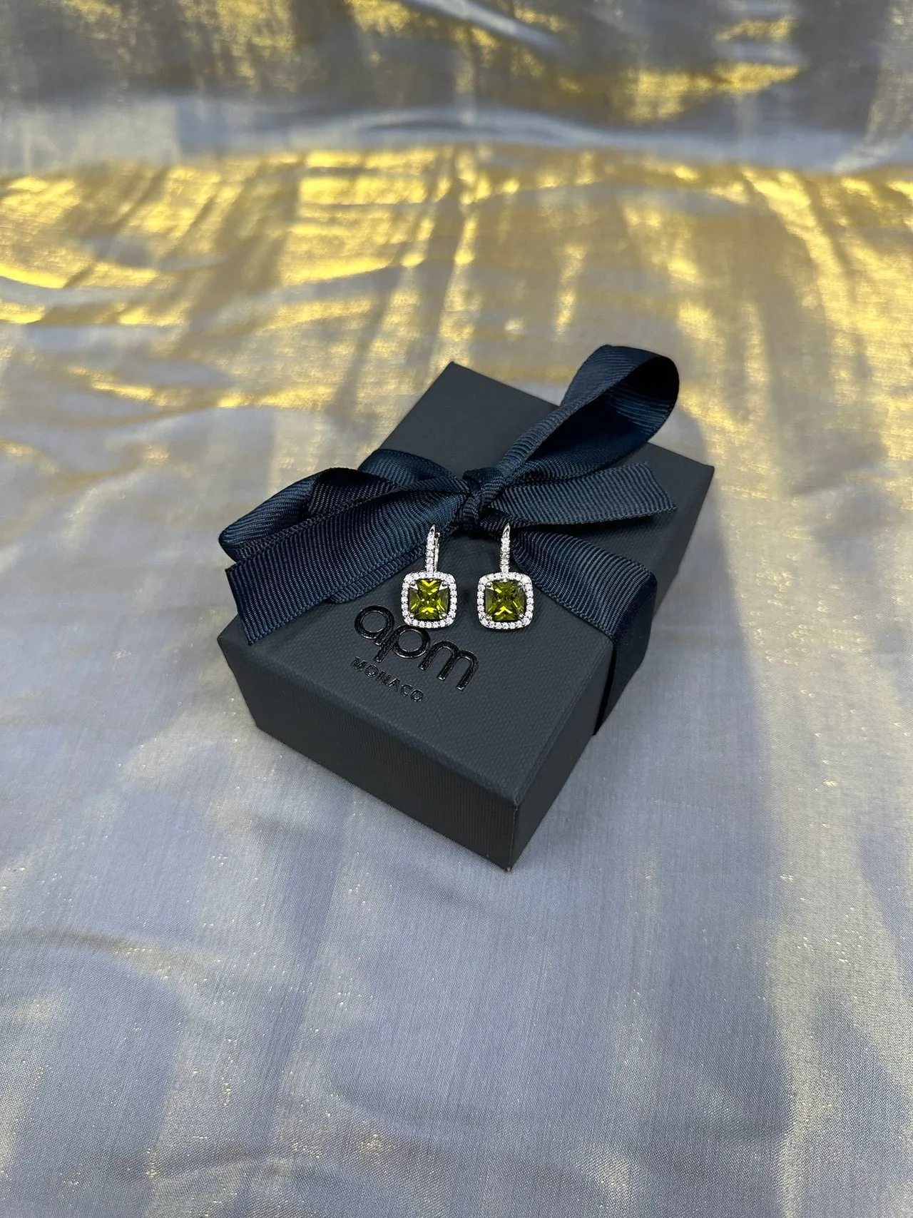 Square Cushion-Cut Green Gemstone Halo Earrings 8