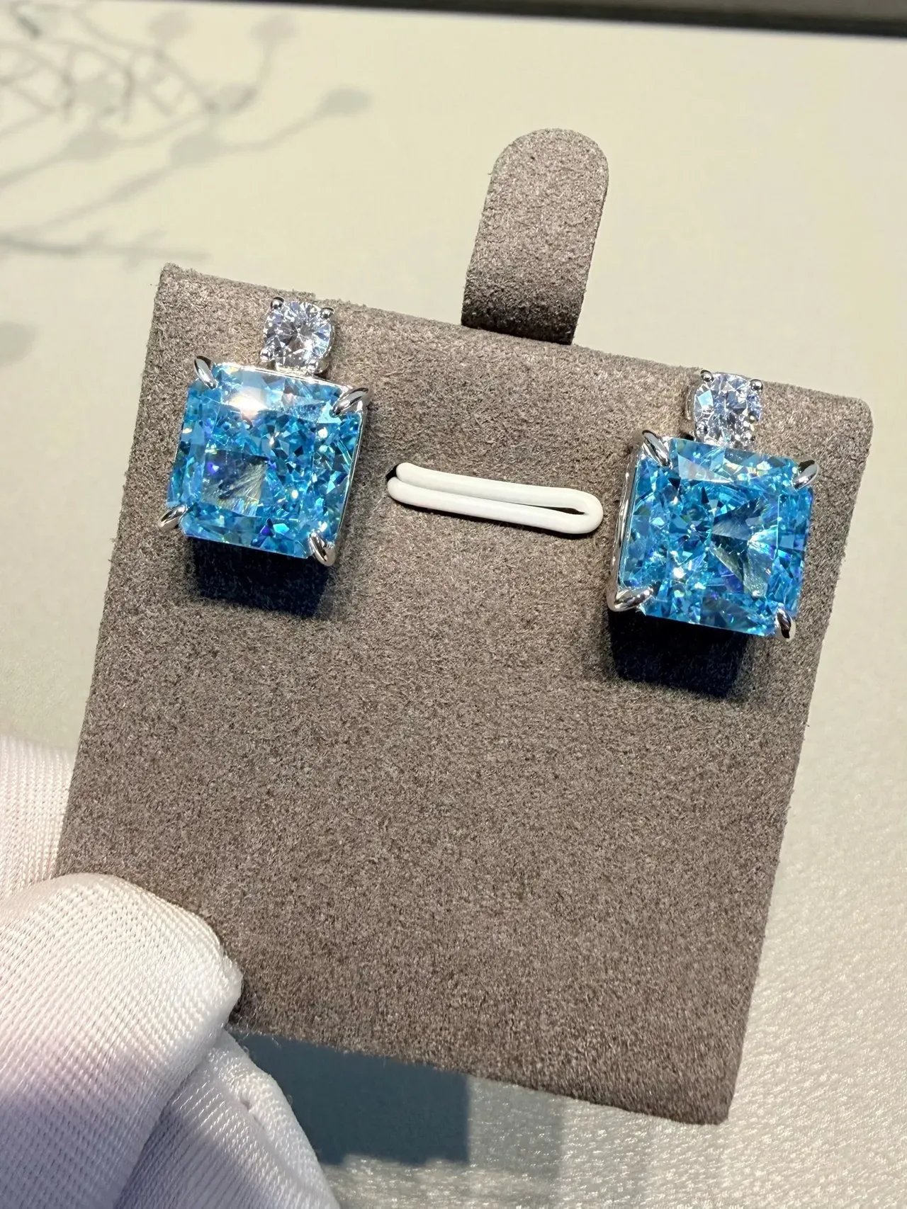 Square-Cut Blue and Clear Stone Double-Stud Earrings 4