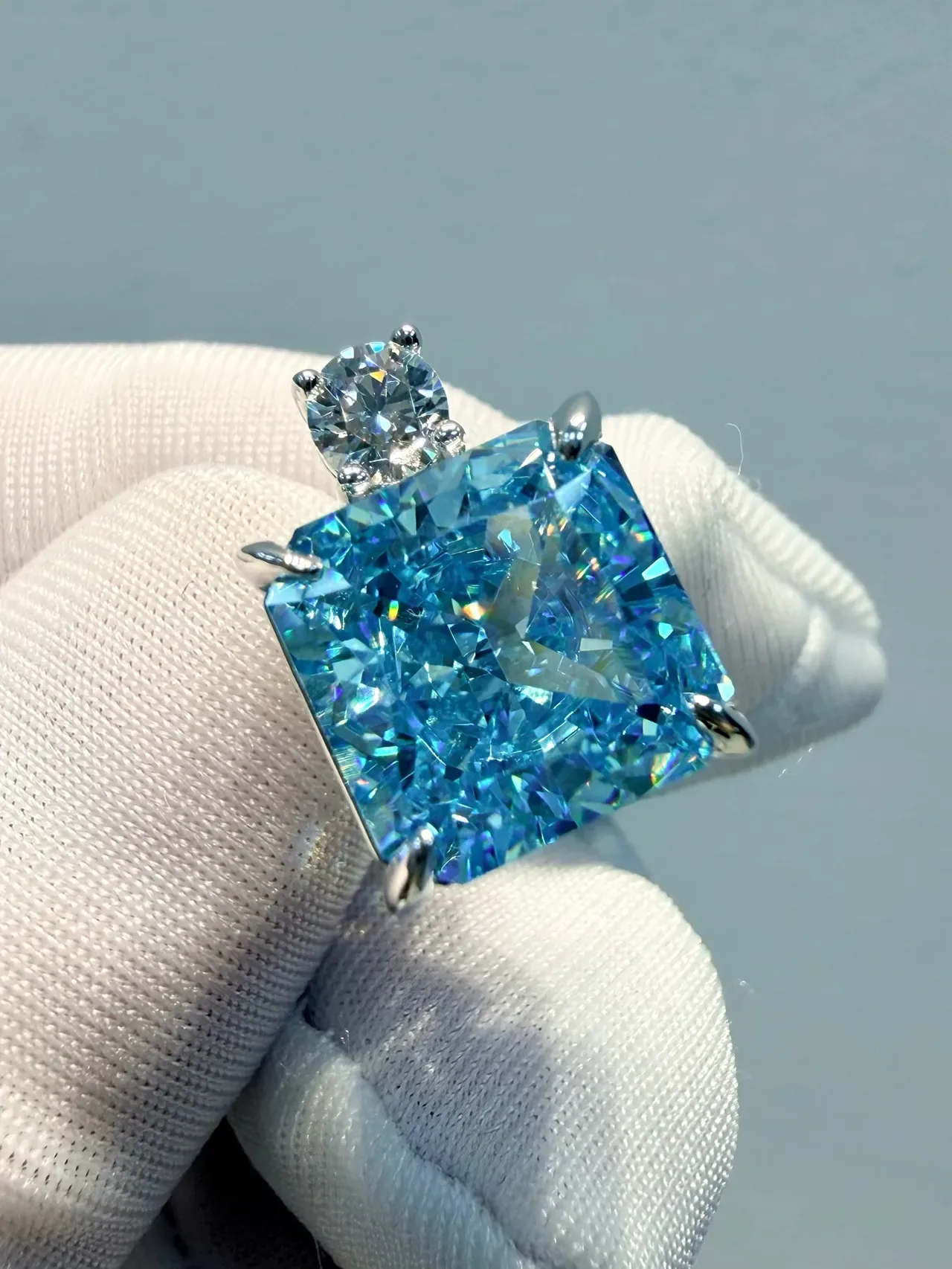 Square-Cut Blue and Clear Stone Double-Stud Earrings 5