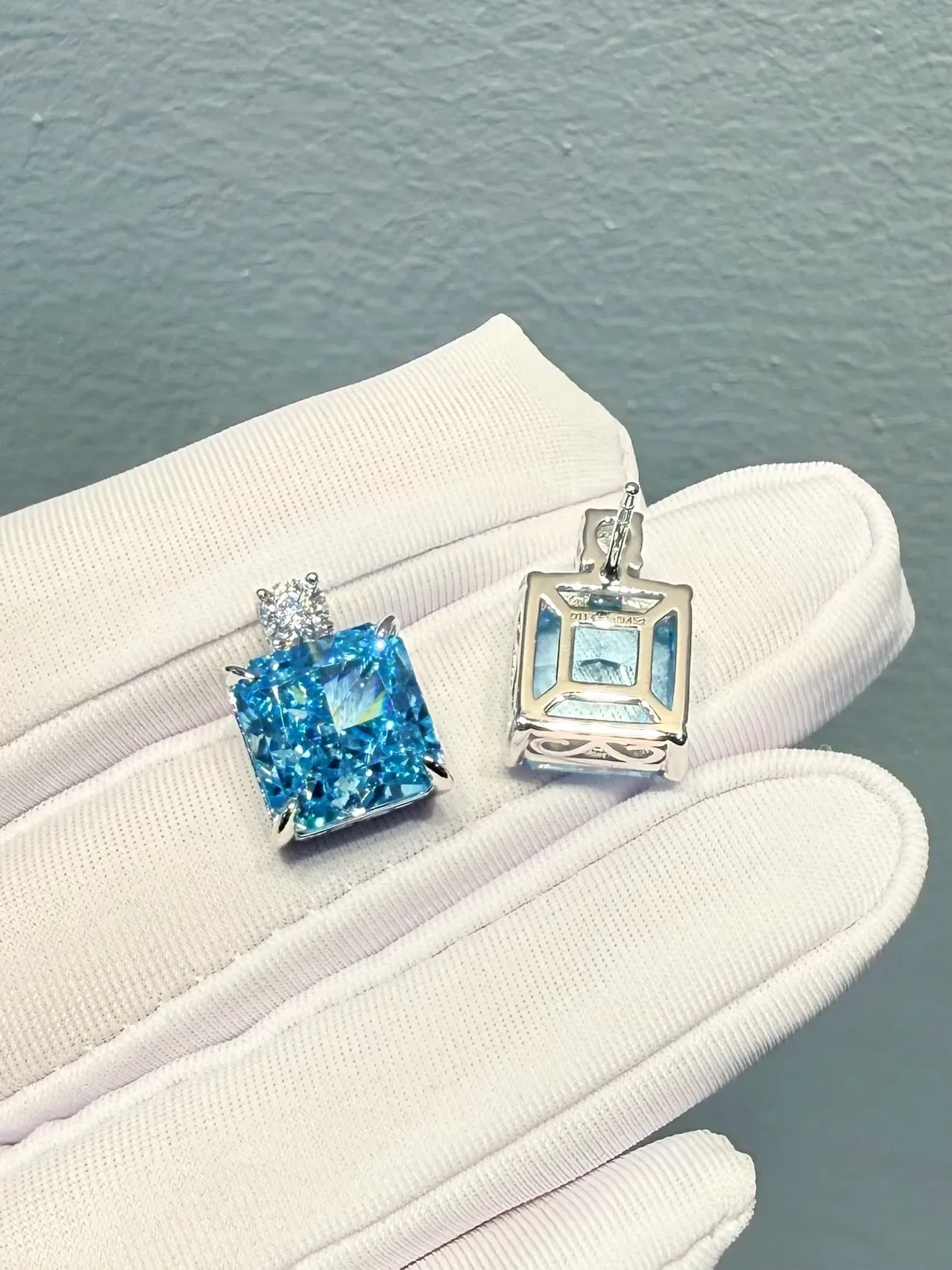 Square-Cut Blue and Clear Stone Double-Stud Earrings 6