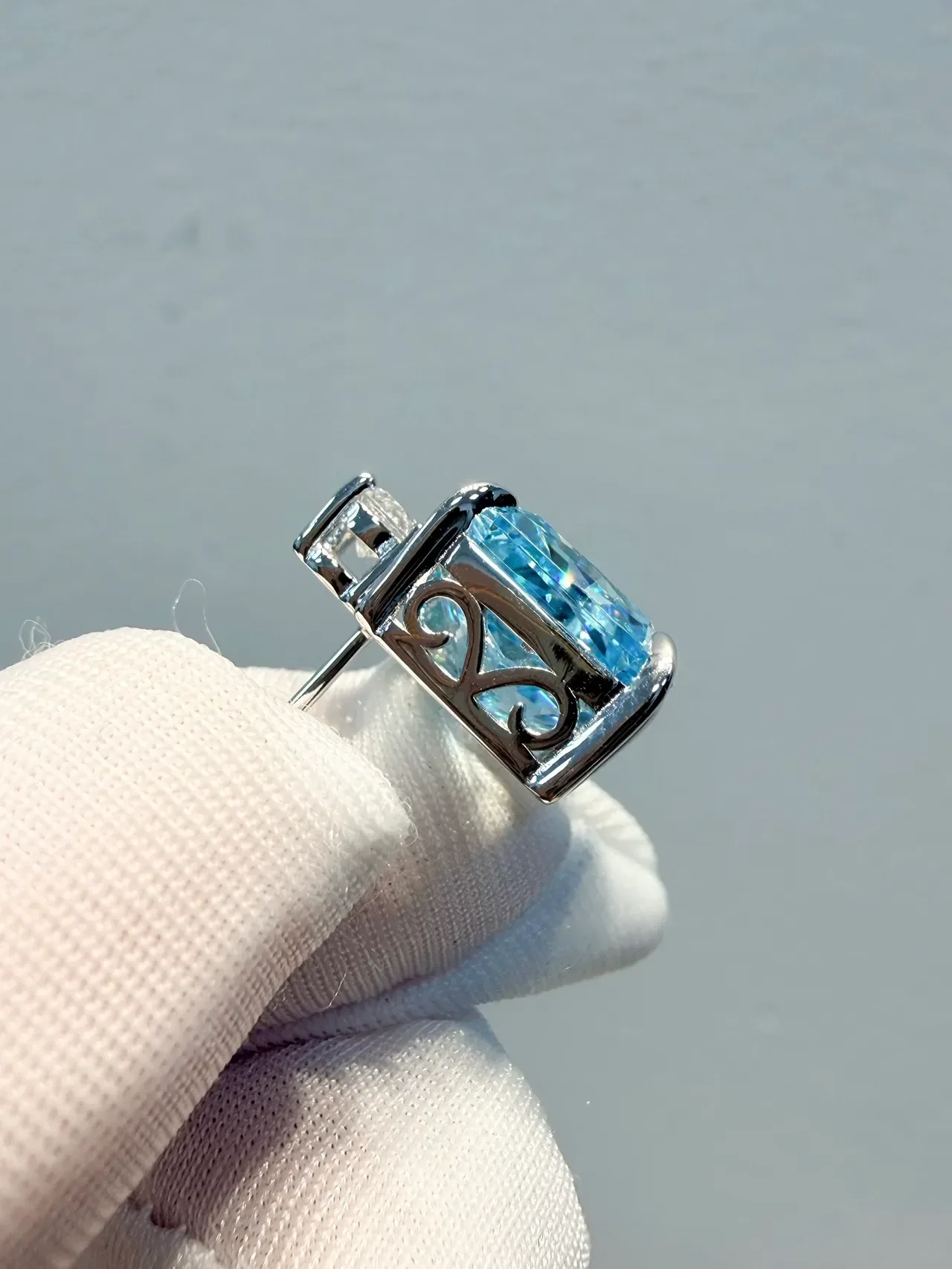 Square-Cut Blue and Clear Stone Double-Stud Earrings 7