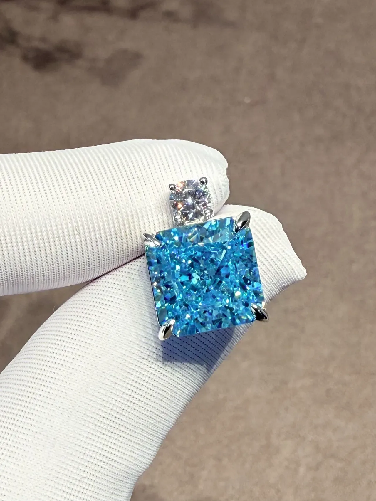 Square-Cut Blue and Clear Stone Double-Stud Earrings 9