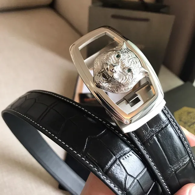 Stefano Ricci Black Silver Crocodile-Embossed Contrast White Stitching Leather Belt 2