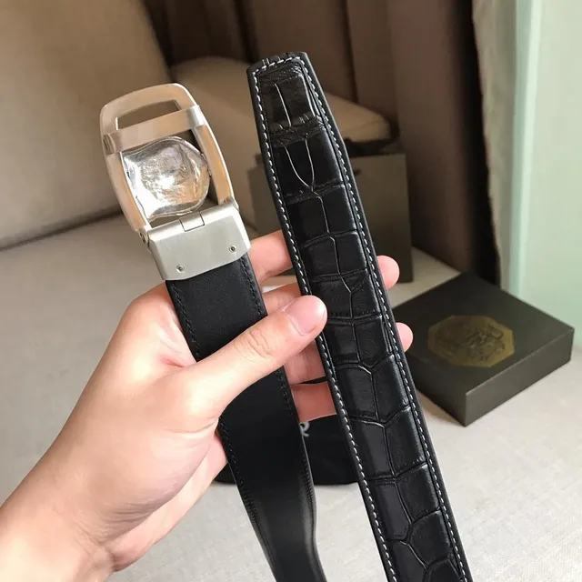 Stefano Ricci Black Silver Crocodile-Embossed Contrast White Stitching Leather Belt 3