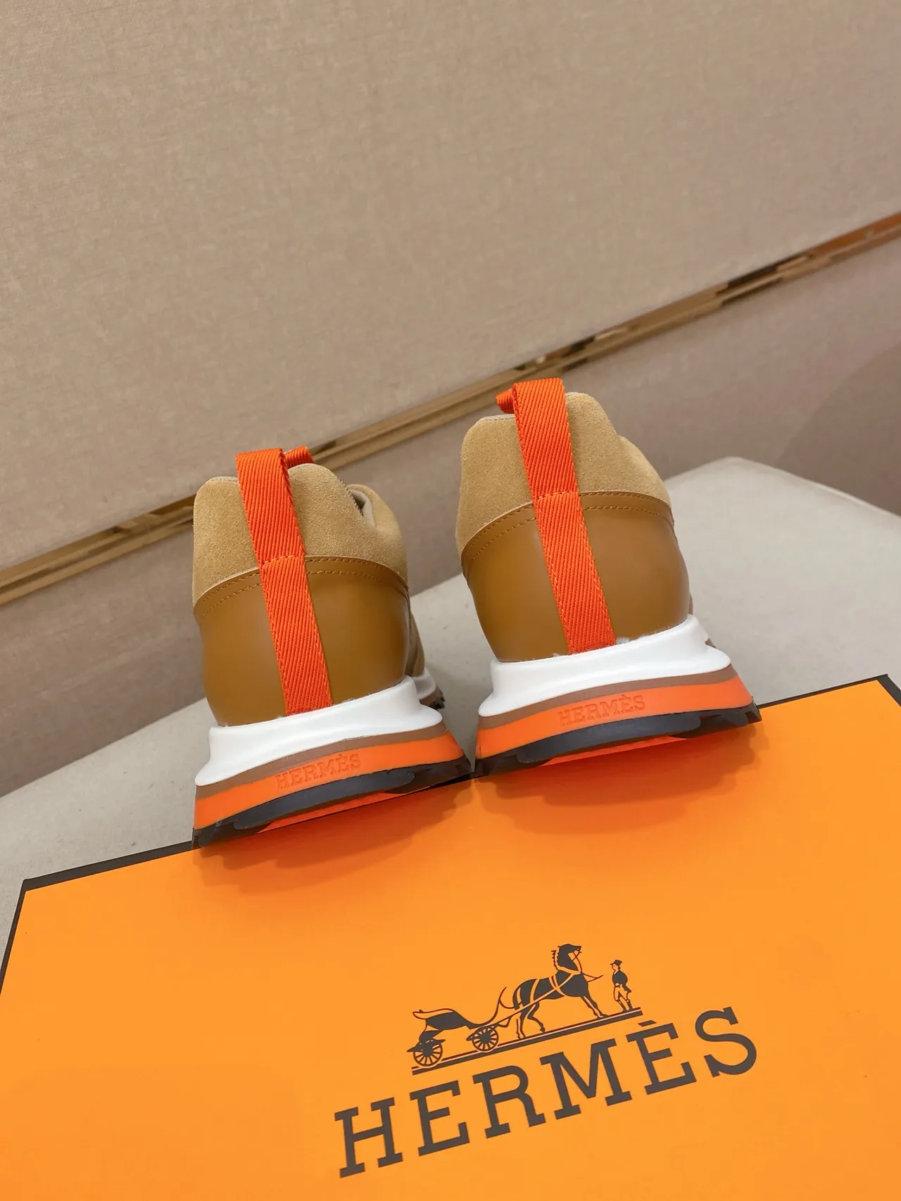 Tan and Orange Layered Suede-Mesh Lifestyle Sneaker 3