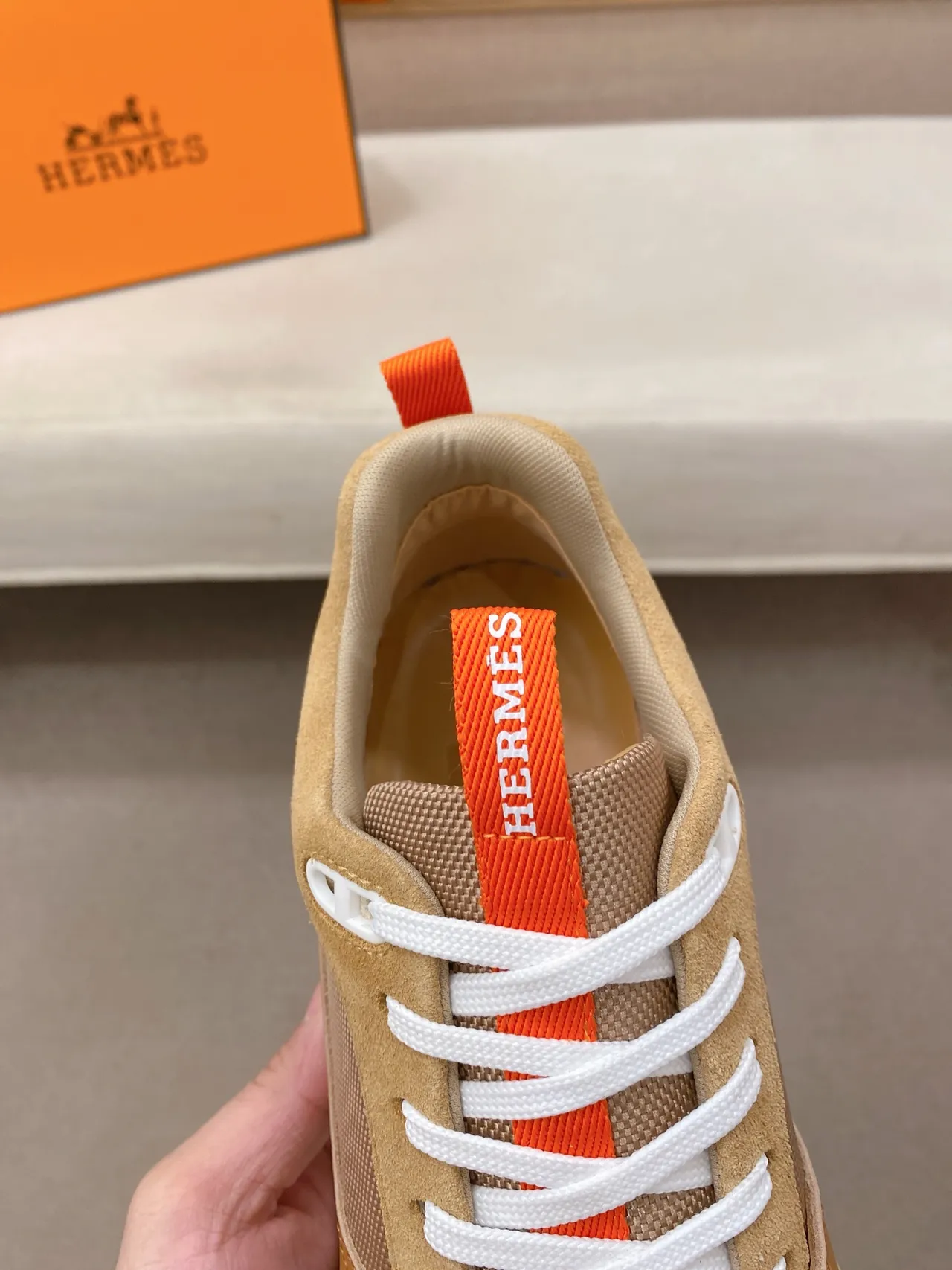 Tan and Orange Layered Suede-Mesh Lifestyle Sneaker 4