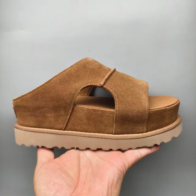 Tan Suede Double-Strap Platform Slide Sandal 2