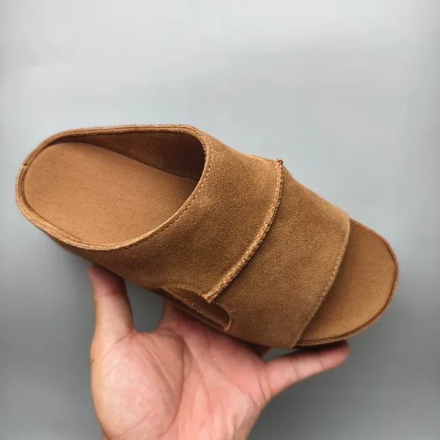 Tan Suede Double-Strap Platform Slide Sandal 3