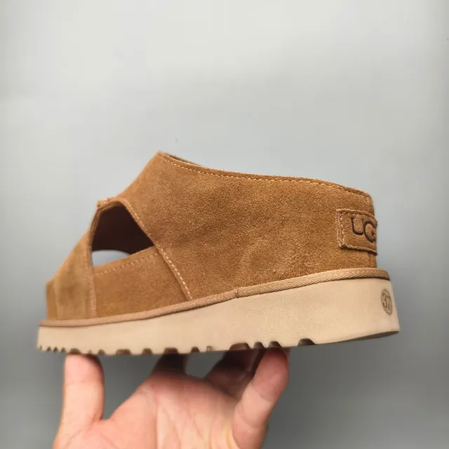 Tan Suede Double-Strap Platform Slide Sandal 4