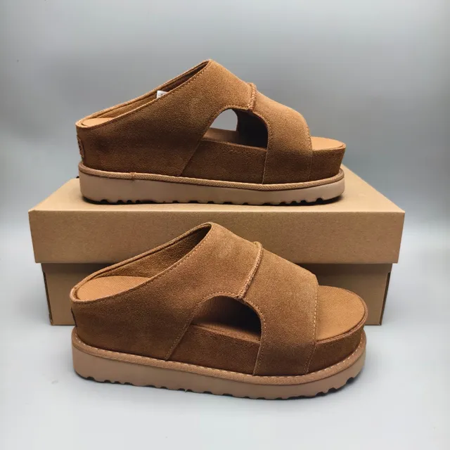 Tan Suede Double-Strap Platform Slide Sandal 5