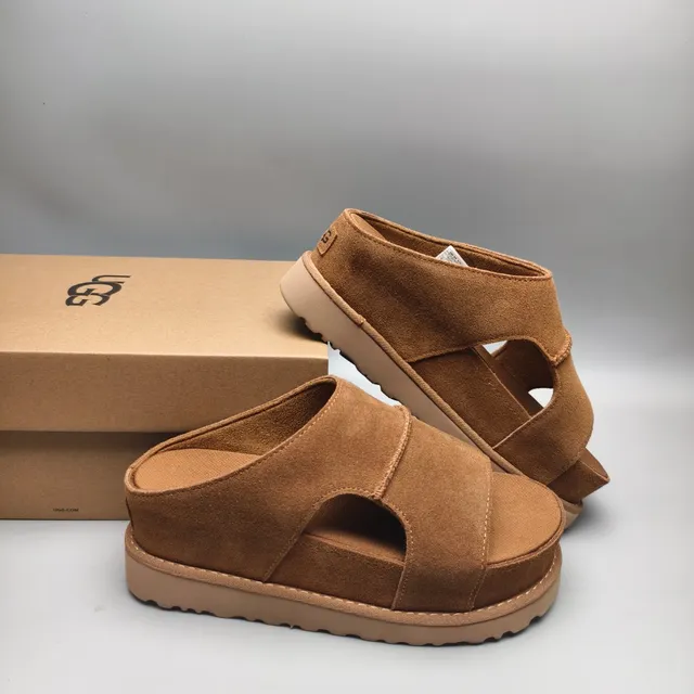 Tan Suede Double-Strap Platform Slide Sandal 6