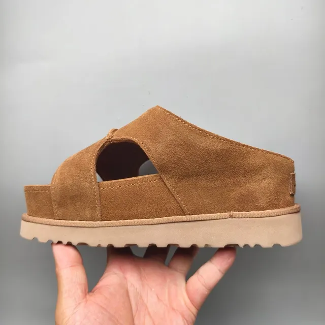 Tan Suede Double-Strap Platform Slide Sandal 7