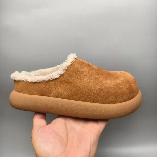 Tan Suede Shearling-Lined Chunky Platform Slip-On Casual Shoe 2