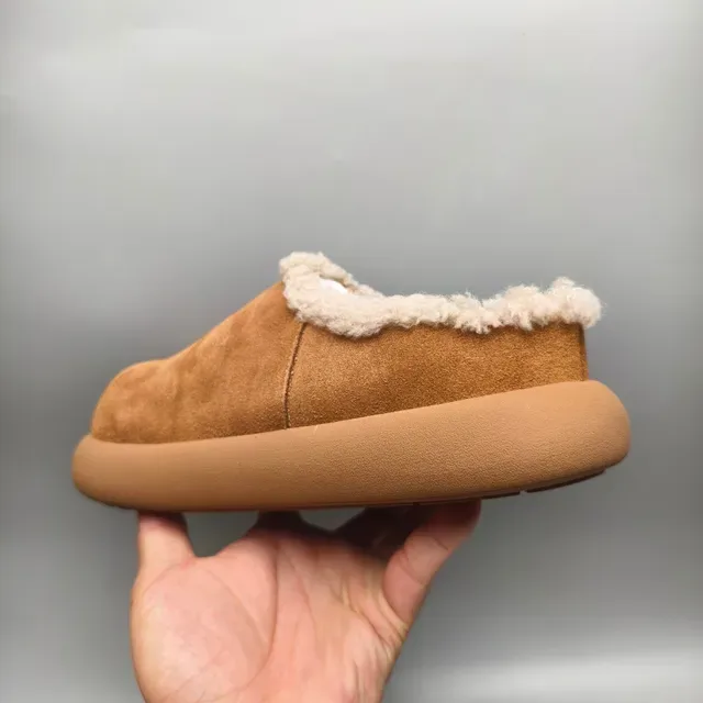 Tan Suede Shearling-Lined Chunky Platform Slip-On Casual Shoe 4