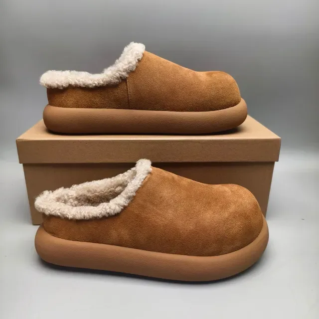 Tan Suede Shearling-Lined Chunky Platform Slip-On Casual Shoe 5