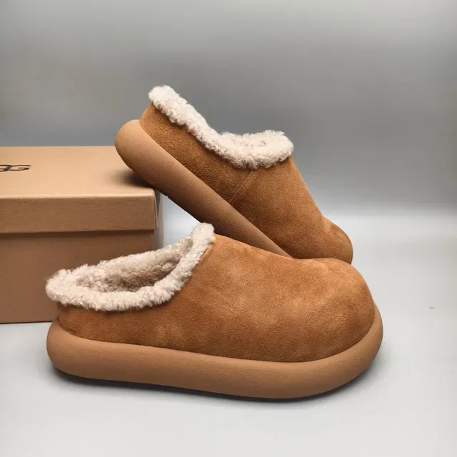 Tan Suede Shearling-Lined Chunky Platform Slip-On Casual Shoe 6