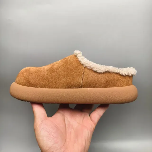 Tan Suede Shearling-Lined Chunky Platform Slip-On Casual Shoe 7