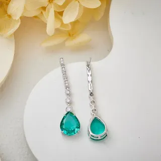 Teal Pear-Shaped Gemstone and Diamond Drop Earrings