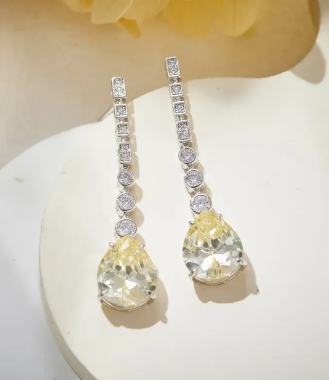 Teal Pear-Shaped Gemstone and Diamond Drop Earrings 8