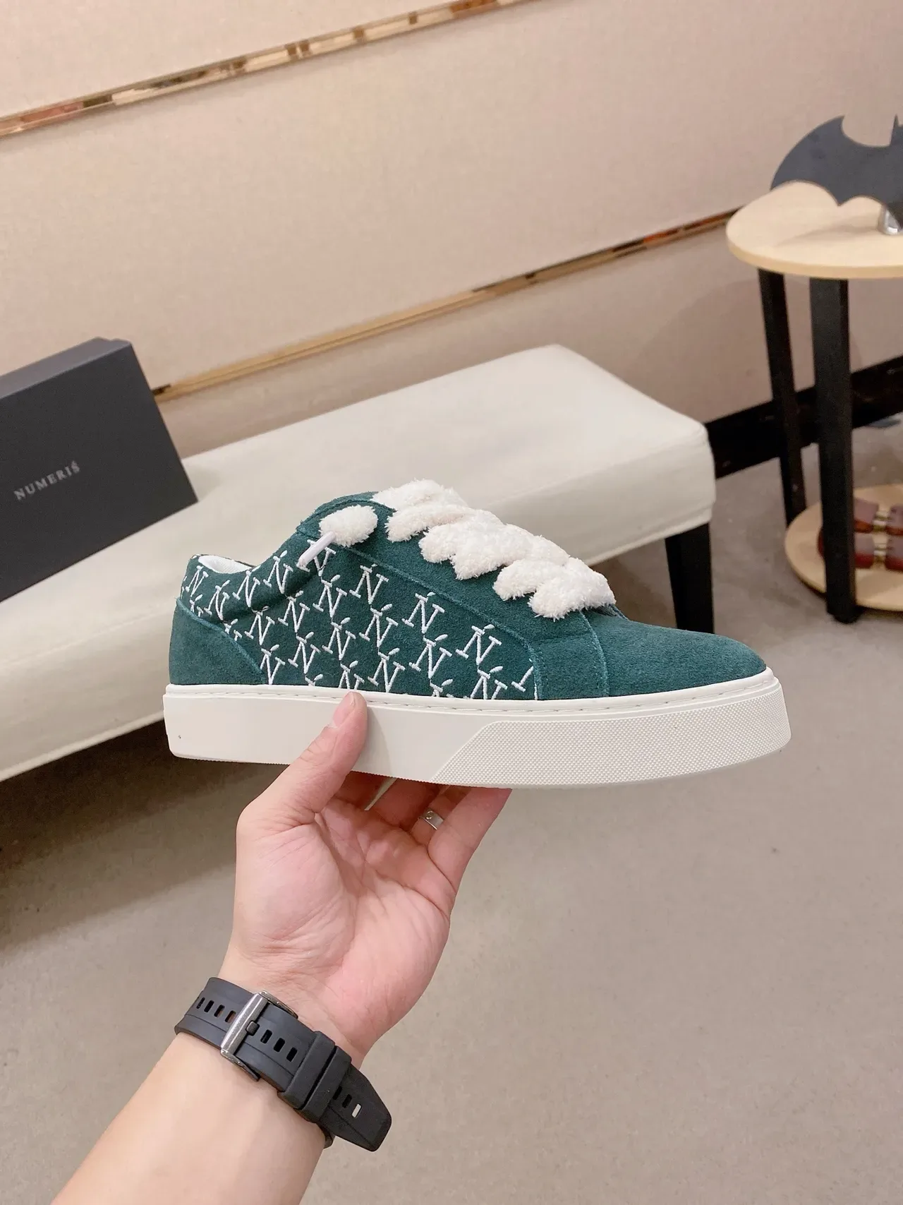 Teal Suede Monogram Slip-On Platform Sneaker 4