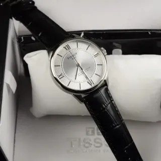 Tissot Black Silver Round Dial Guilloché Center Mechanical Watch