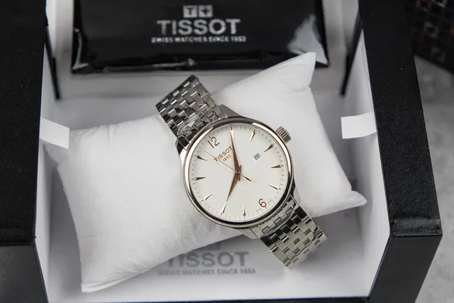 Tissot Tradition Silver White Slim Stainless Steel Case Date Window At 3 O'clock Mechanical Watch 6