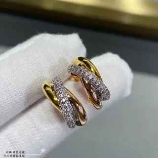Triple Hoop Pavé Gold Silver Interlocking Hoops Stones Earrings