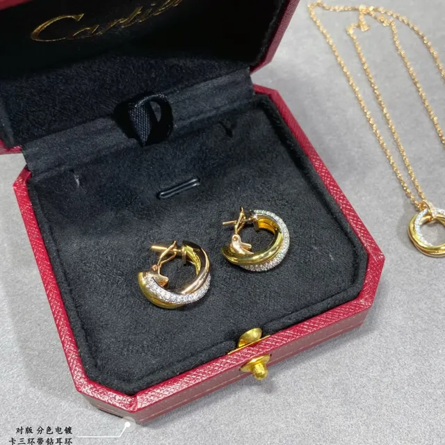 Triple Hoop Pavé Gold Silver Interlocking Hoops Stones Earrings 3