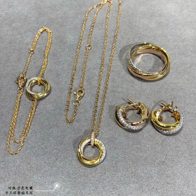 Triple Hoop Pavé Gold Silver Interlocking Hoops Stones Earrings 4