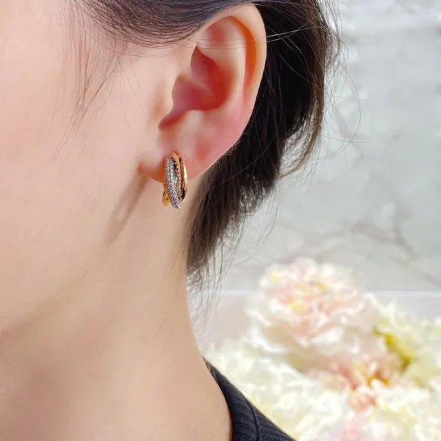 Triple Hoop Pavé Gold Silver Interlocking Hoops Stones Earrings 9