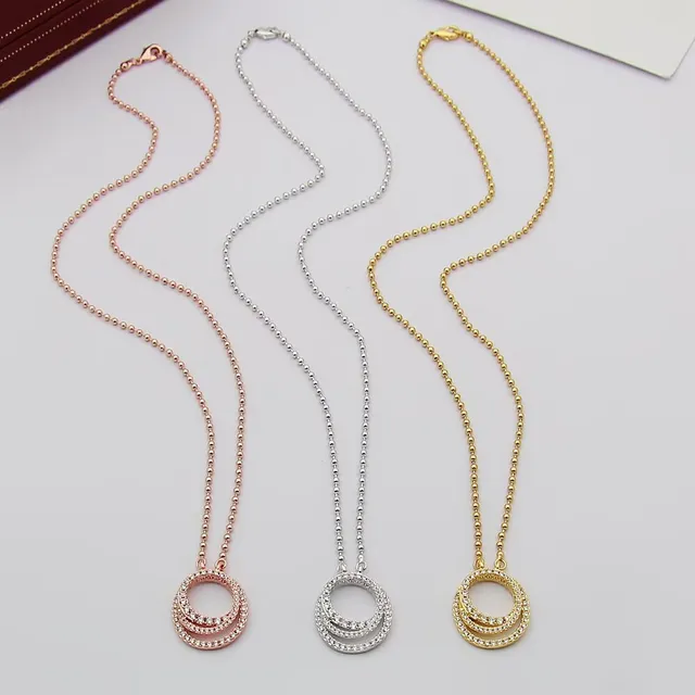 Triple-Tone Double Hoop Crystal Pendant Necklaces 3