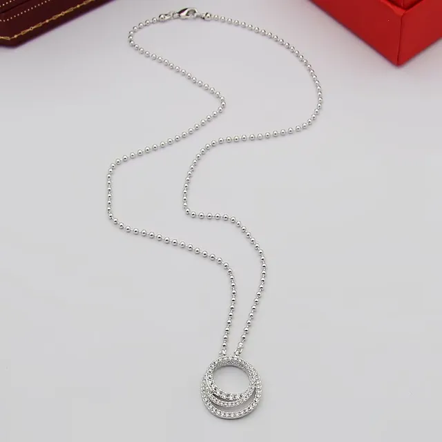 Triple-Tone Double Hoop Crystal Pendant Necklaces 4