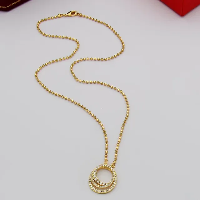Triple-Tone Double Hoop Crystal Pendant Necklaces 5