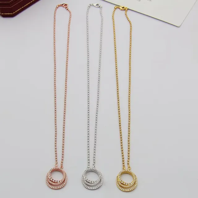 Triple-Tone Double Hoop Crystal Pendant Necklaces 7