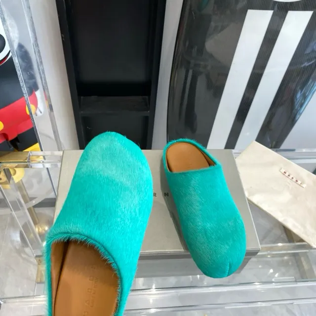 Turquoise Plush Fur Mule Slippers 2