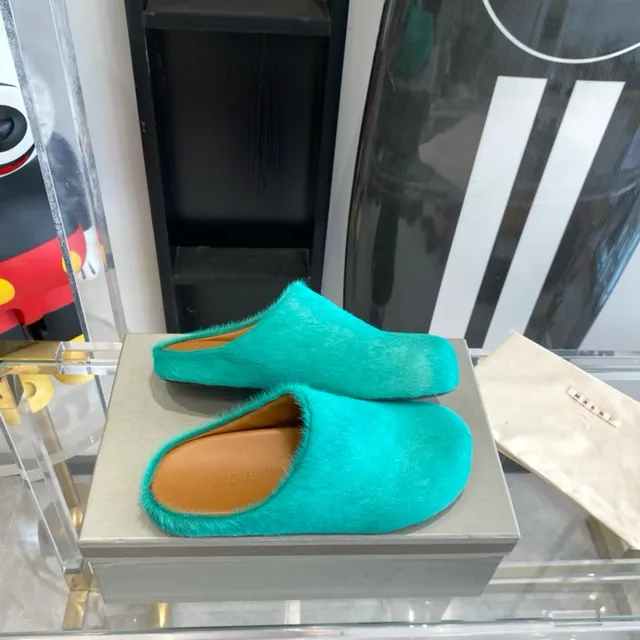 Turquoise Plush Fur Mule Slippers 3