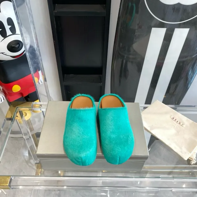 Turquoise Plush Fur Mule Slippers 5