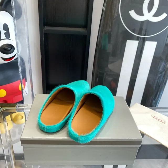 Turquoise Plush Fur Mule Slippers 7