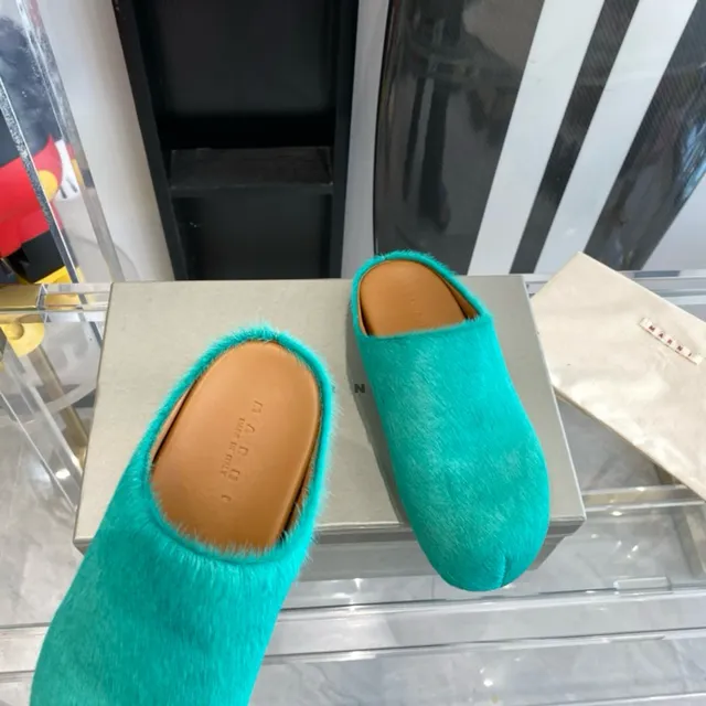 Turquoise Plush Fur Mule Slippers 8