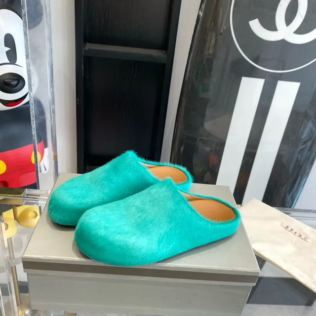 Turquoise Plush Fur Mule Slippers 9
