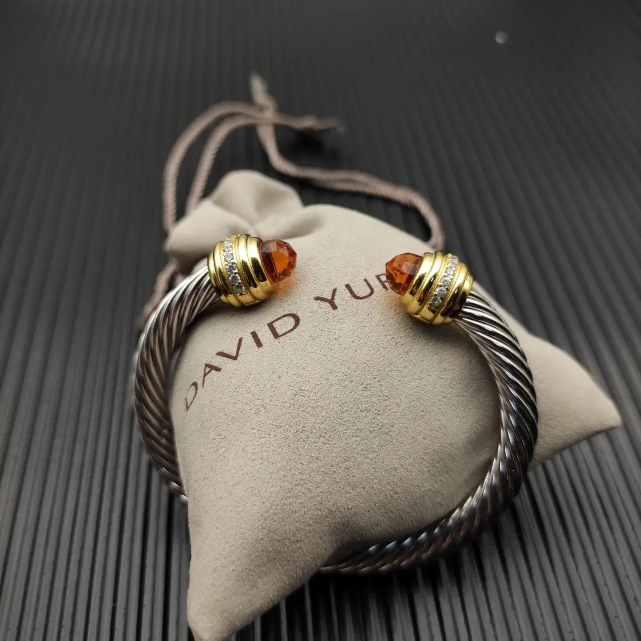 Twisted Cable Two-Tone Gem Terminal Bracelet 3