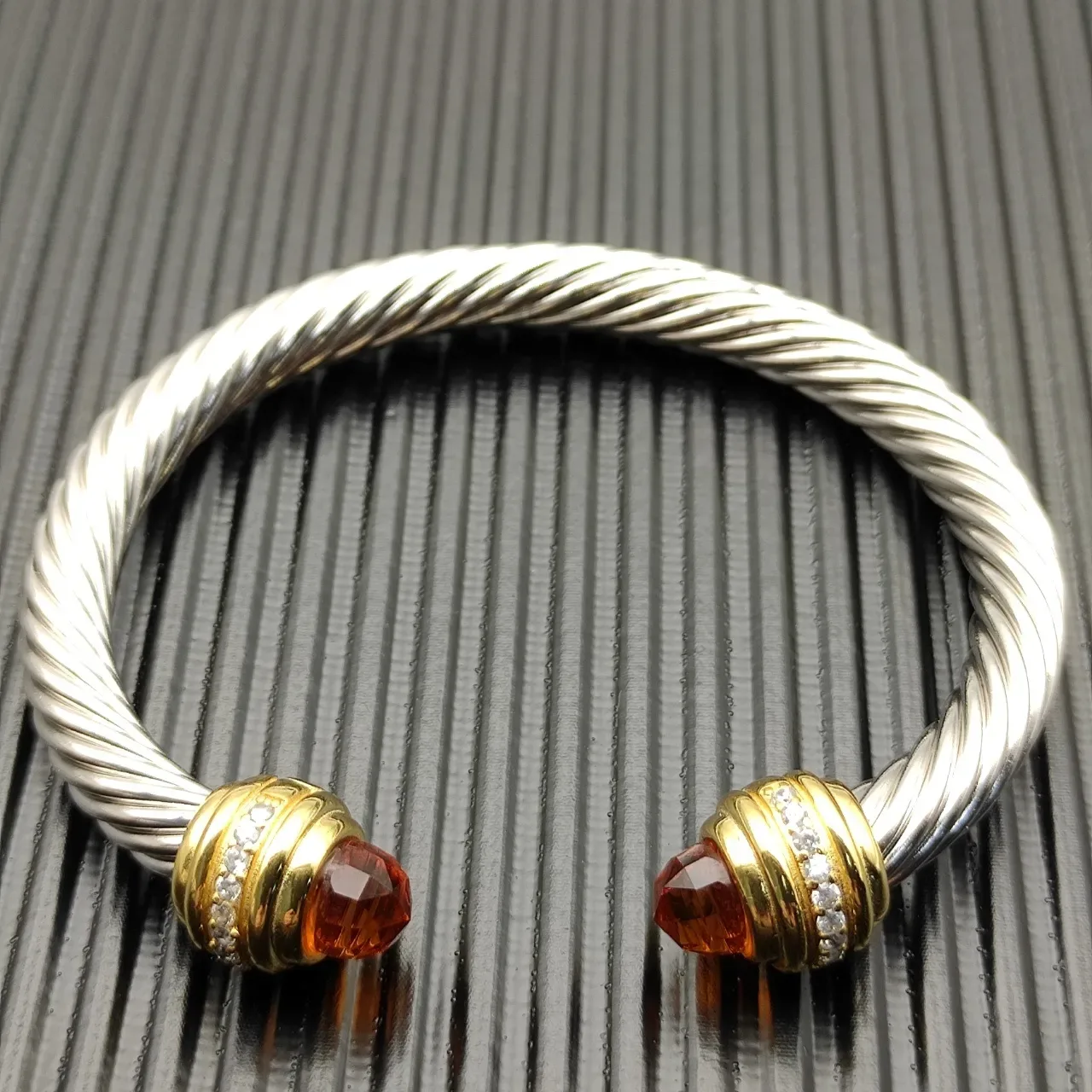 Twisted Cable Two-Tone Gem Terminal Bracelet 6