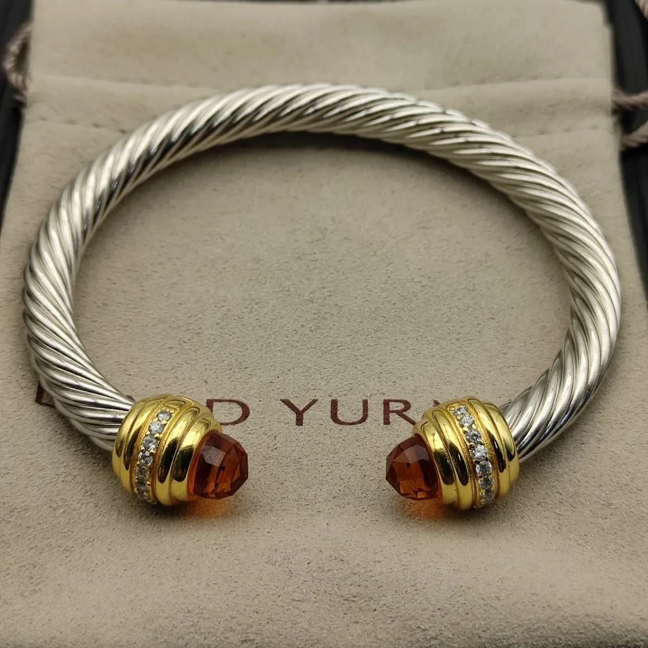Twisted Cable Two-Tone Gem Terminal Bracelet 9