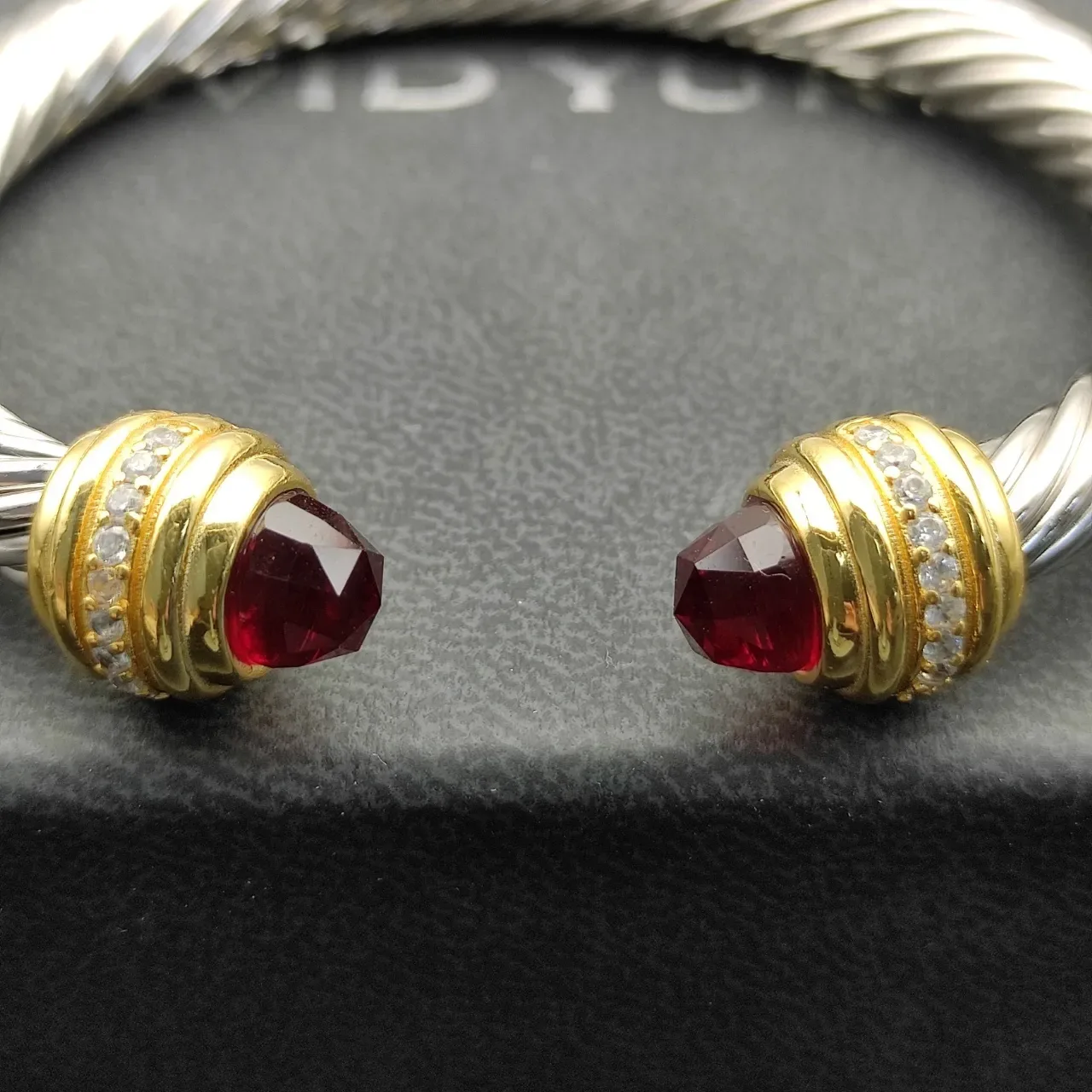 Twisted Cable Two-Tone Gem Terminal Bracelet 10