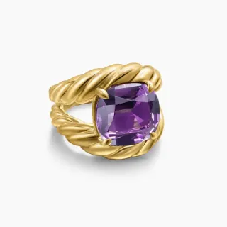 Twisted Rope Band Cushion-Cut Amethyst Ring