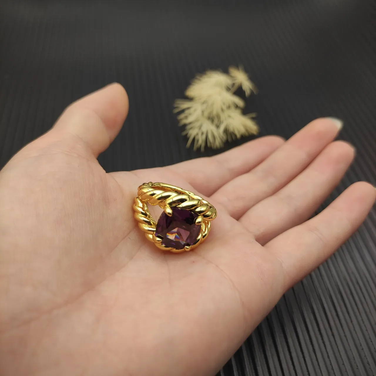 Twisted Rope Band Cushion-Cut Amethyst Ring 6