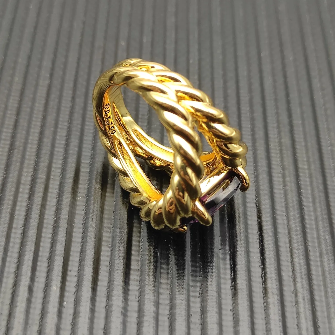 Twisted Rope Band Cushion-Cut Amethyst Ring 7