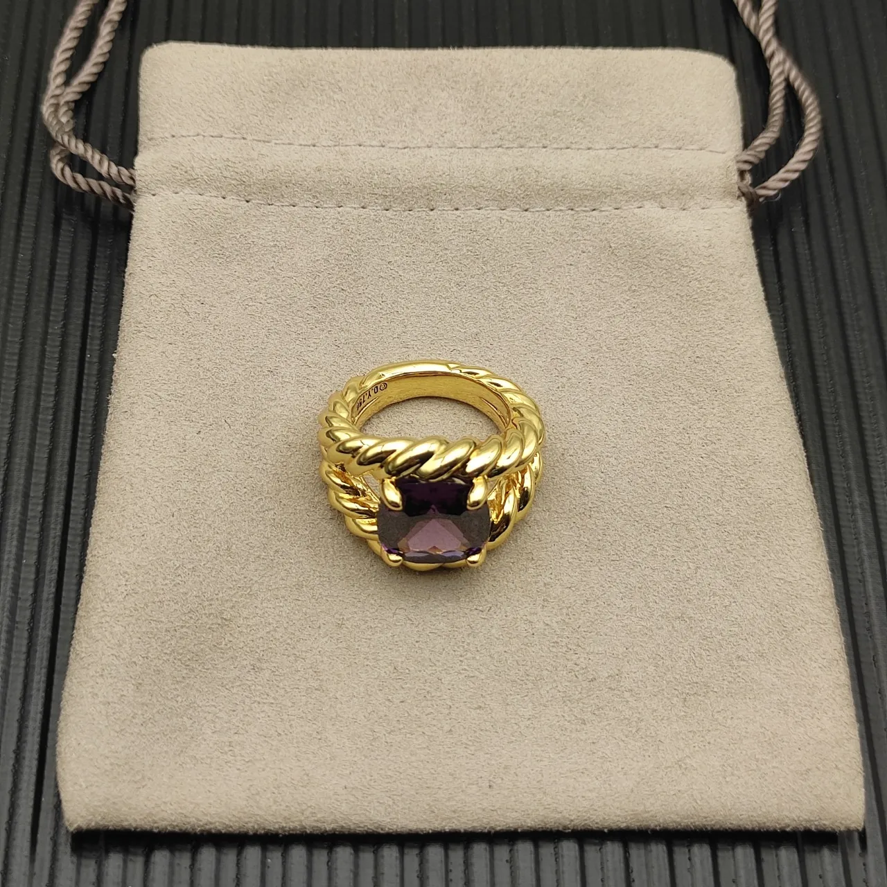 Twisted Rope Band Cushion-Cut Amethyst Ring 10