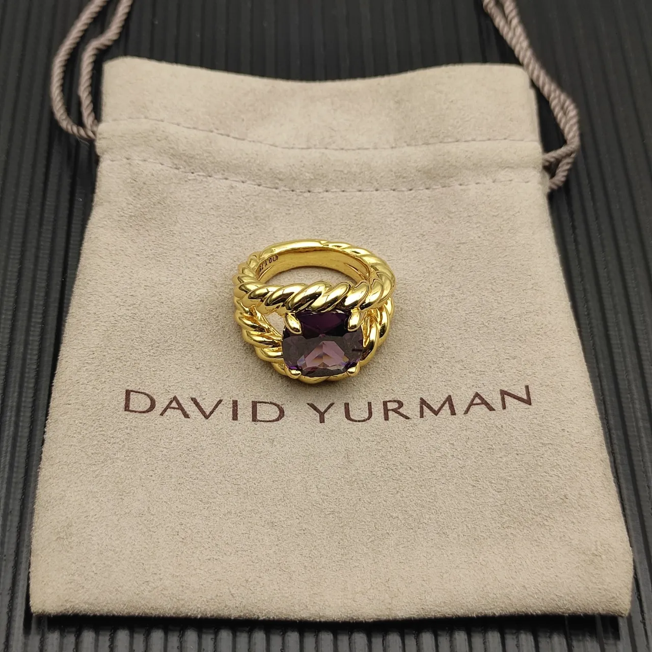 Twisted Rope Band Cushion-Cut Amethyst Ring 11