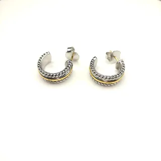 Two-Tone Rope-Textured Open Hoop Earrings